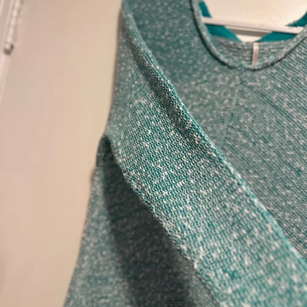 Free People Sz:XS Bright Lights oversized Round Neck knit Teal Speckle sweater